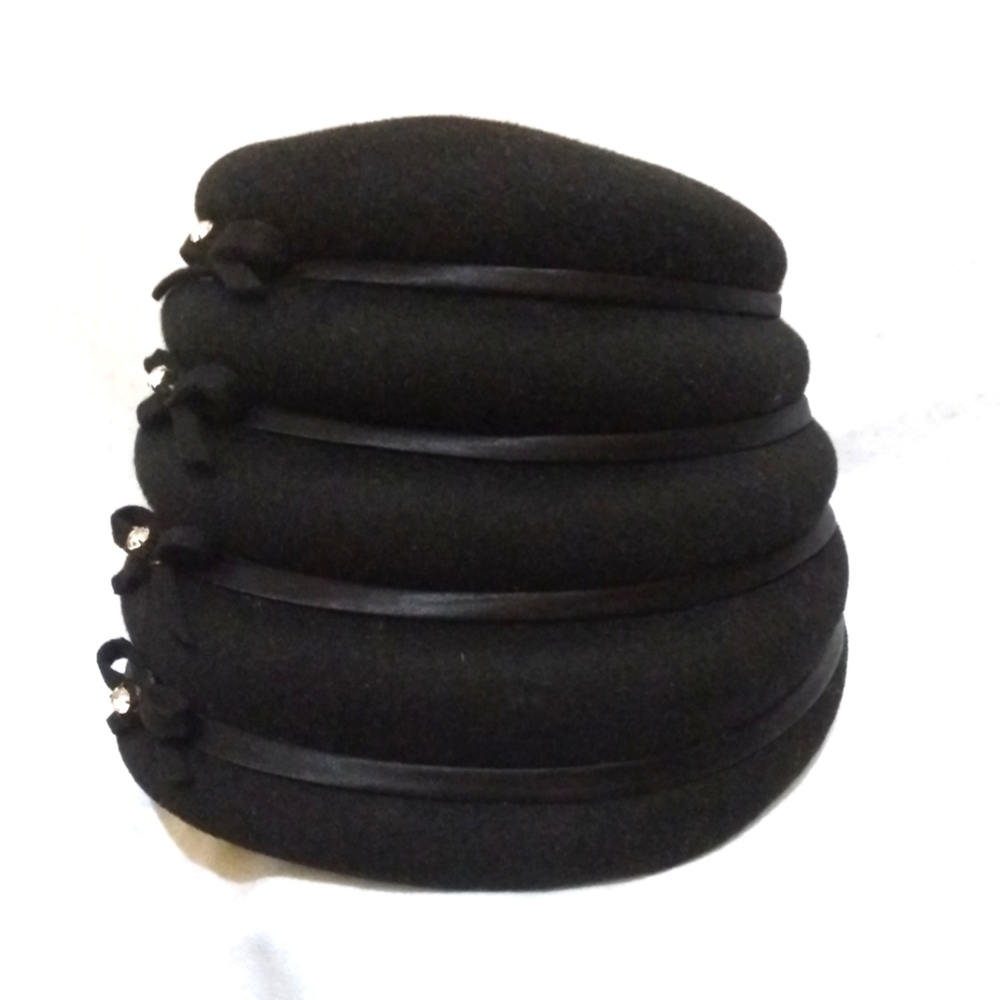 Vintage 60s Fairfield Felts Black Beehive Hat Rhinestone Accents - Picture 2 of 10